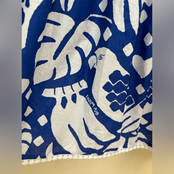 FARM RIO Navy Blue Jungle Scarf Lace Ruffle Sleeve Blouse - Picture 13 of 16